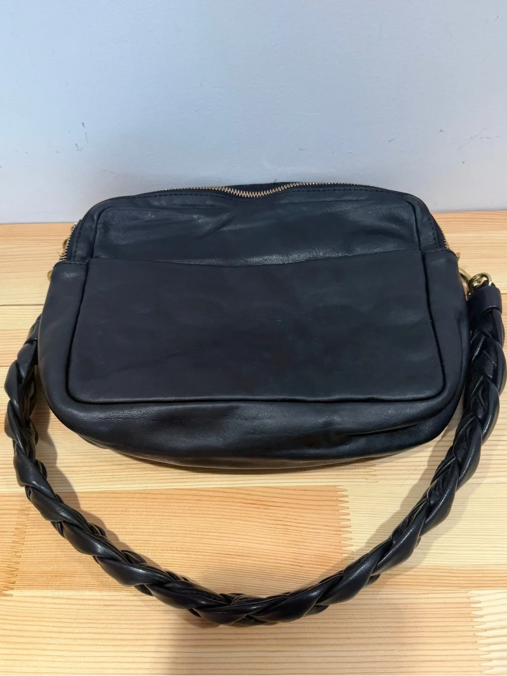 Clare V. Midi Sac in Black Leather with Braided Shoulder Strap - Picture 10 of 16